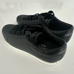 NEW black leather Jimmy Choo, size 7, sneakers with silver embellishment